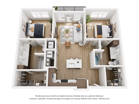 Floor plan for 2 beds, 2 baths, 1041 sqft